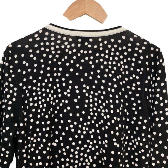 Talbots Sweater Top Womens Size L Black White Polkadot Button Front Long Sleeve - Picture 9 of 11